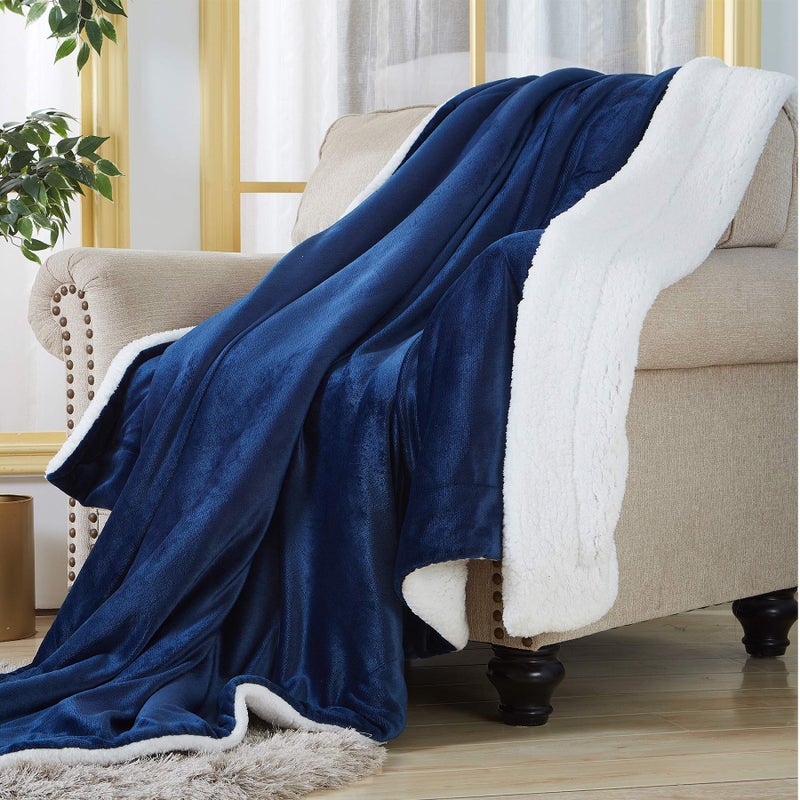 SOCHOW Sherpa Fleece Throw Blanket, Double-Sided Super Soft Luxurious Plush Blanket Twin Size, Navy Blue(60/inch X80/'') - Image 2